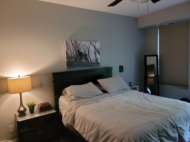 503 Metropolitan Street, Unit 503 Aurora, IL 60502 - Photo 14 of 24 a bedroom with a bed and lamp on dresser