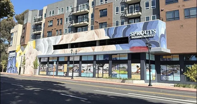 a view of a building and a street