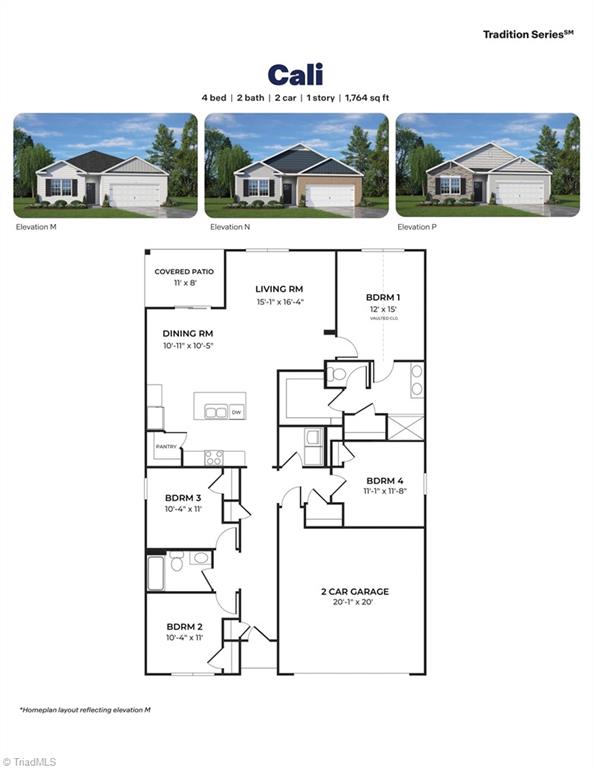 1315 Ed Rickard Road Lexington, NC 27295 - Photo 37 of 37 Cali Floorplan - No Vaulted Ceiling + Side Load Garage
