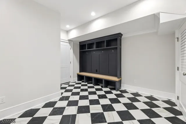 a black and white checkered floor
