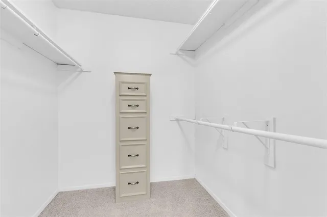 a view of walk in closet with empty racks