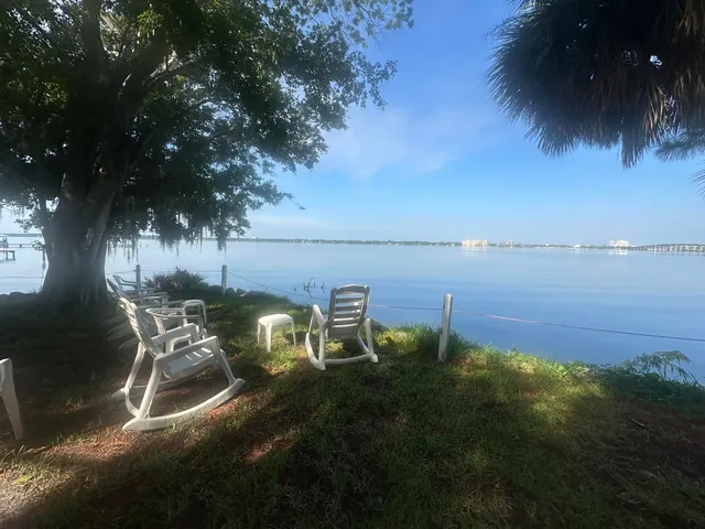 a view of a lake with outdoor space