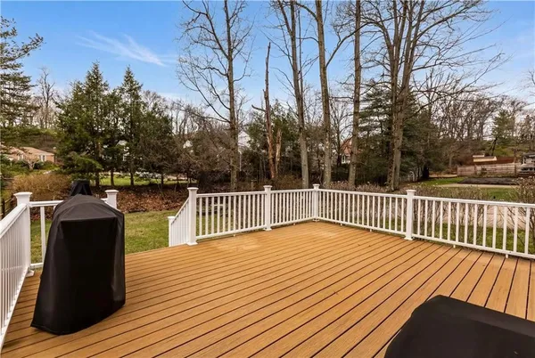 a view of outdoor space with deck and trees