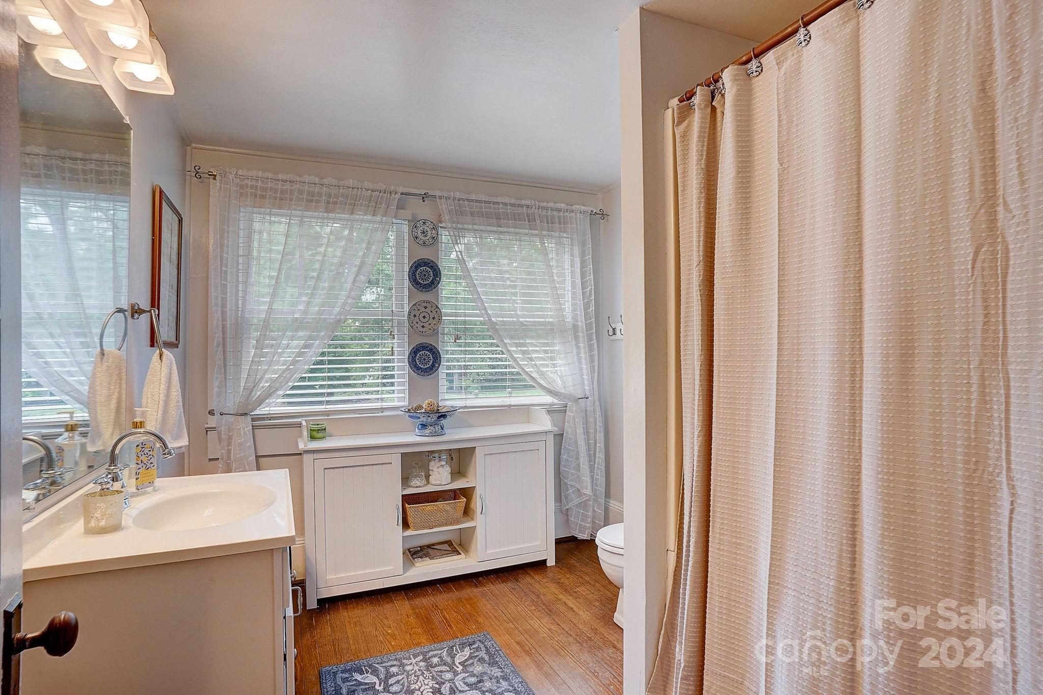 179 Union Street South Concord, NC 28025 - Photo 26 of 38 a bathroom with a sink a mirror and a shower curtain