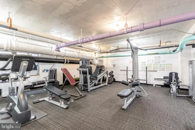 a view of a room with gym equipment