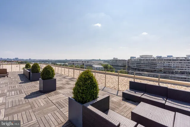 a view of a terrace with seating space