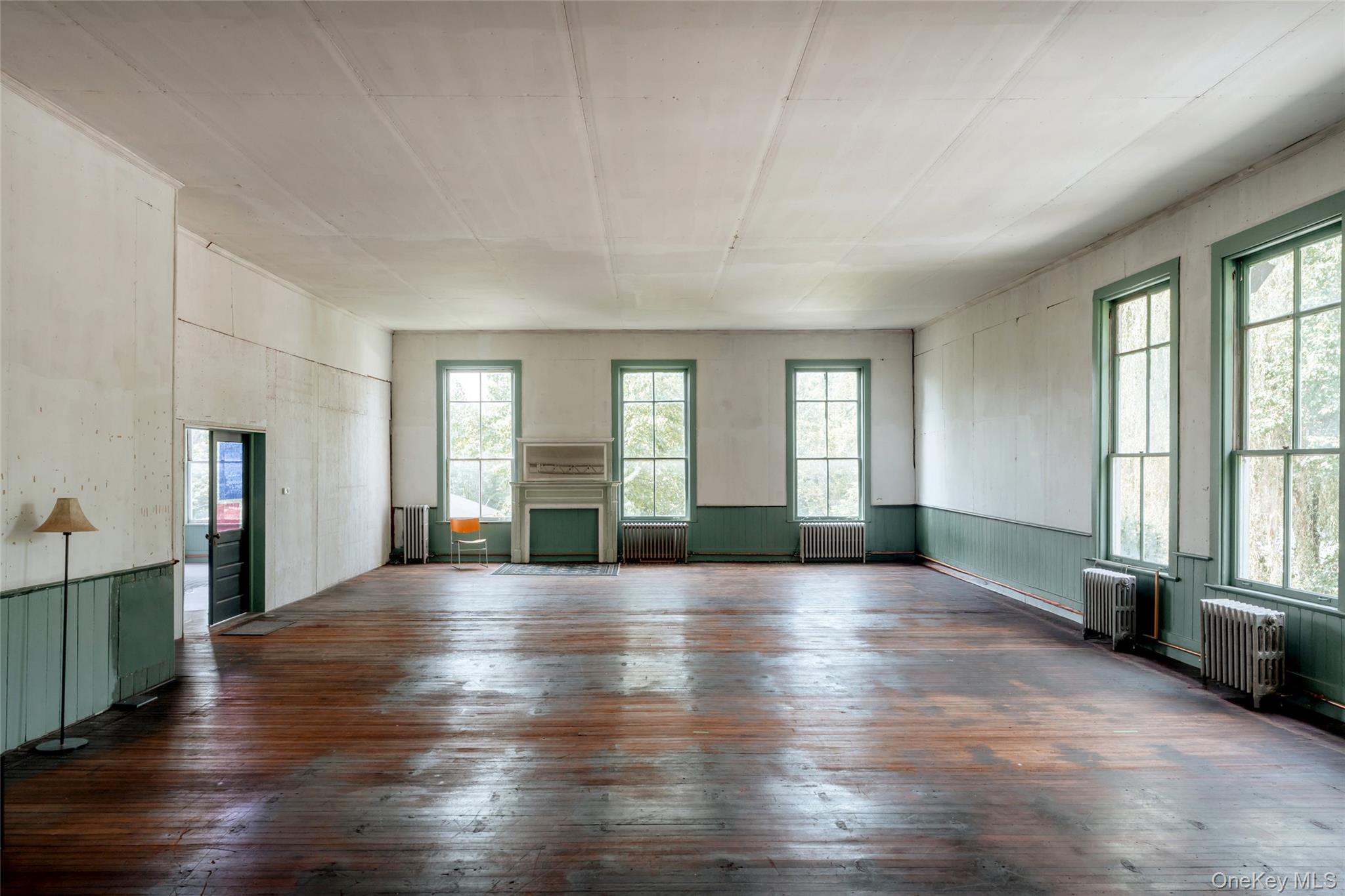 48 Upper Main Street Callicoon, NY 12723 - Photo 18 of 48 Unfurnished living room featuring dark wood-style floors, wainscoting, plenty of natural light, and radiator