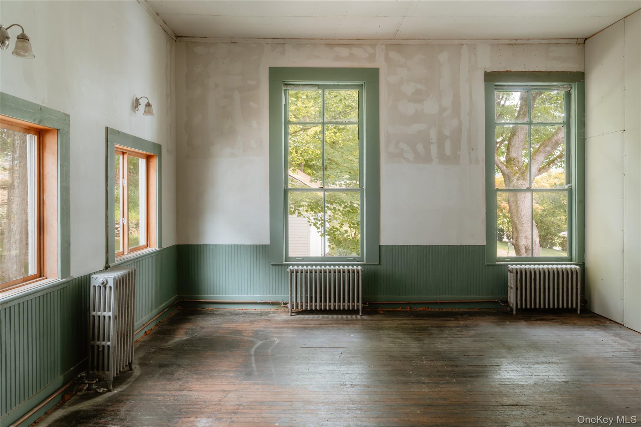 48 Upper Main Street Callicoon, NY 12723 - Photo 24 of 48 Empty room featuring radiator heating unit, wainscoting, and hardwood / wood-style flooring