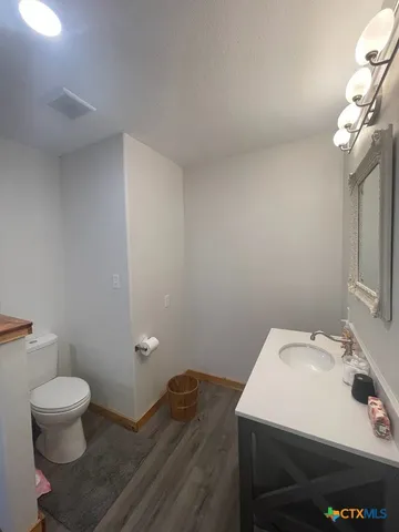 a bathroom with a sink a toilet and a mirror