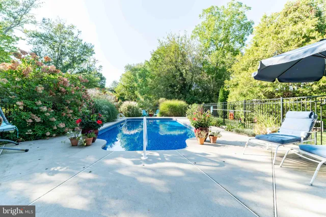 a view of a swimming pool with a yard