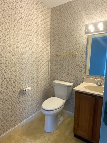 a bathroom with a toilet a sink and mirror