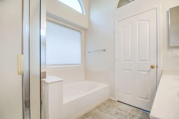 a bathroom with a bathtub