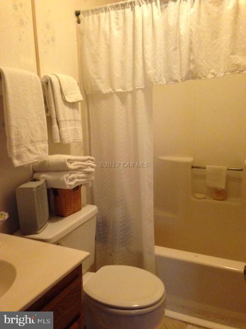 12917 Tull Road Whaleyville, MD 21872 - Photo 11 of 15 a bathroom with a toilet and a shower curtain