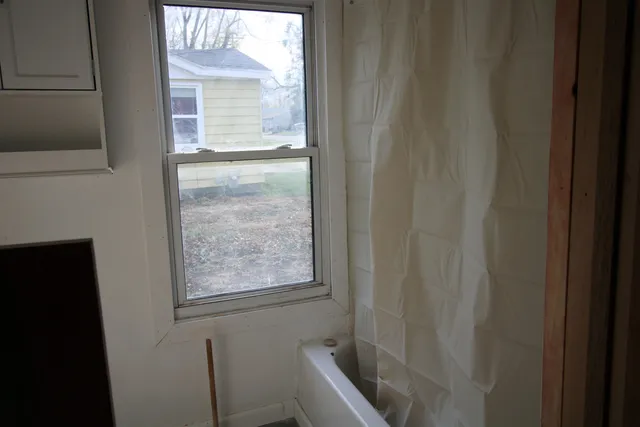 a bathroom with a window