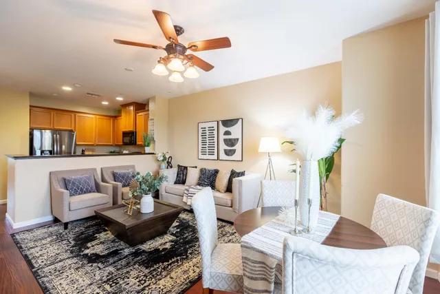 a view of a room with a potted plant