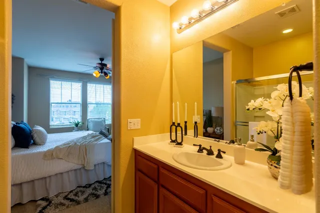 a living room with furniture