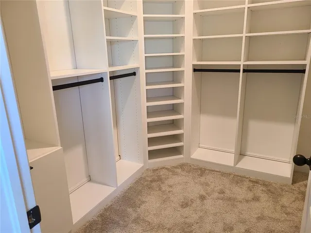 a view of walk in closet with empty racks