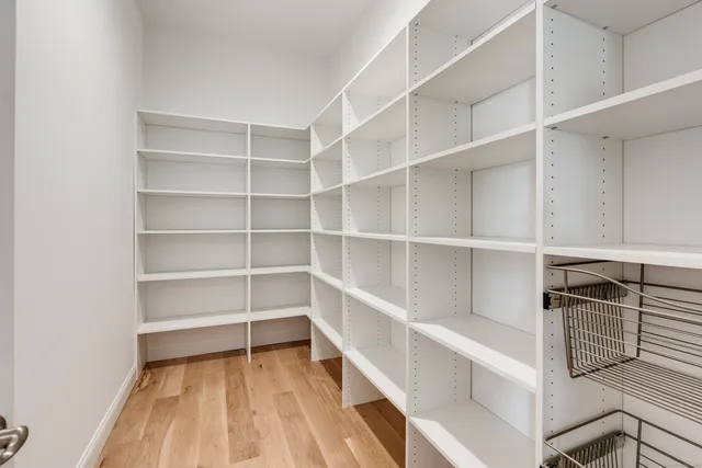 a view of walk in closet with empty racks
