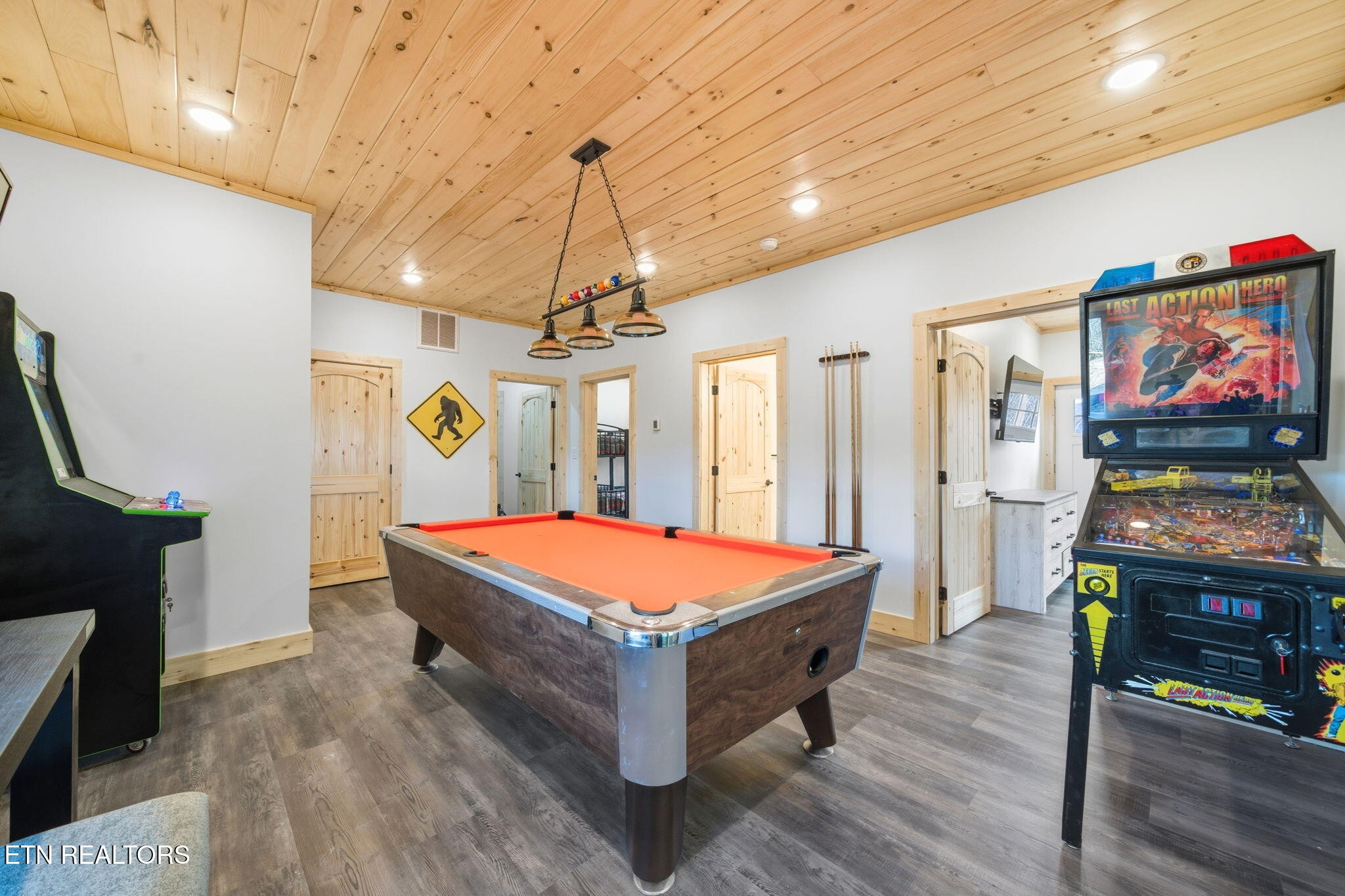 650 Ridge Top Loop Gatlinburg, TN 37738 - Photo 22 of 38 a room with pool table table tennis flat screen tv and stairs