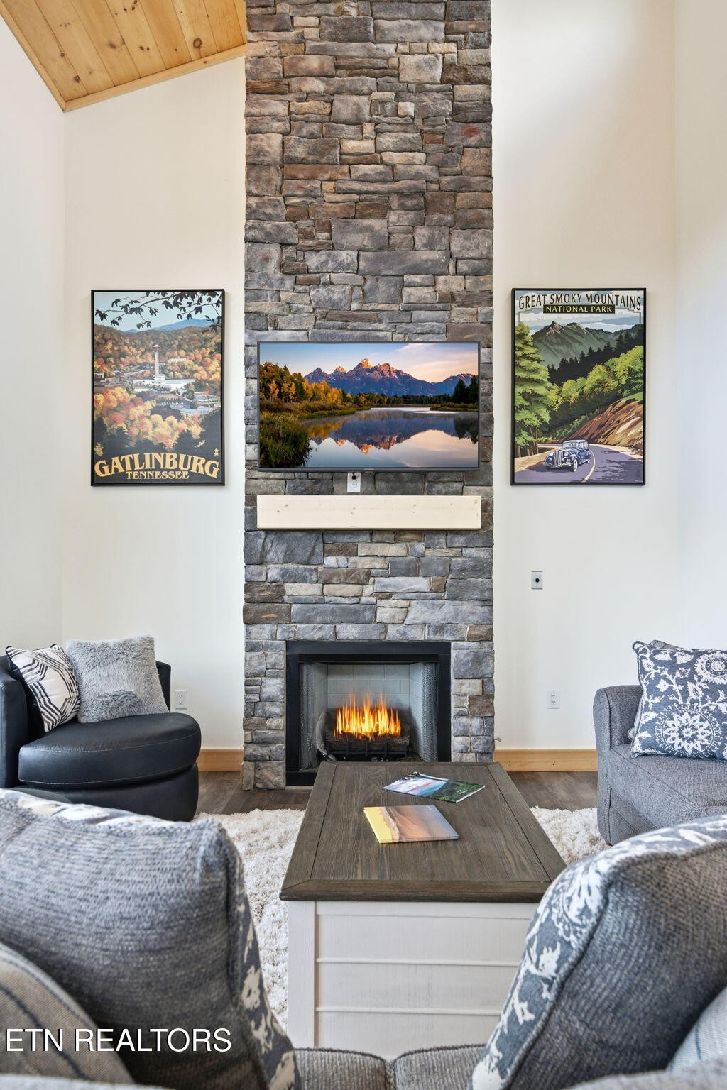 650 Ridge Top Loop Gatlinburg, TN 37738 - Photo 5 of 38 a living room with furniture and a fireplace