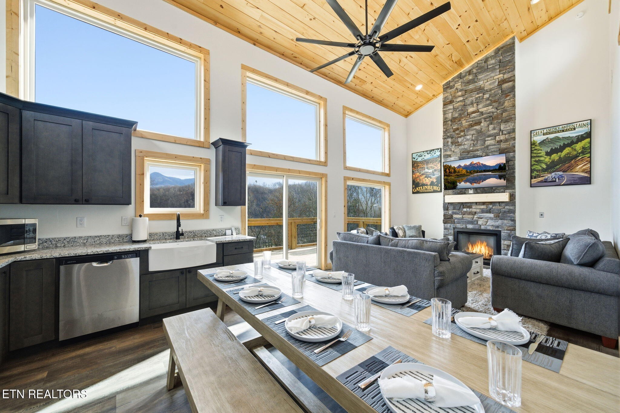 650 Ridge Top Loop Gatlinburg, TN 37738 - Photo 8 of 38 a living room with fireplace furniture and a large window