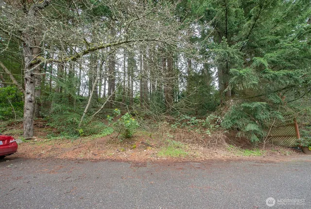 a backyard of a house with lots of green space and garden