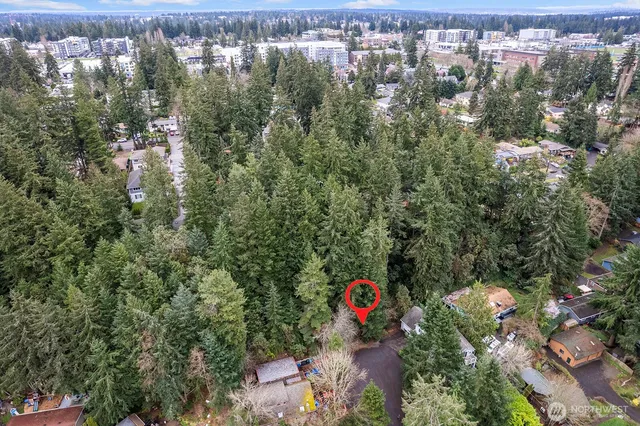 an aerial view of a houses with swimming pool