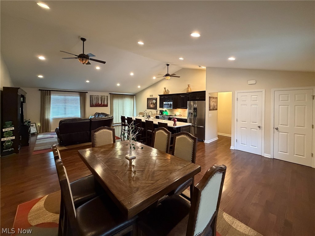 1343 Courtland Road Weirton, WV 26062 - Photo 6 of 50 Dining room with dark wood finished floors, recessed lighting, a high ceiling, and ceiling fan