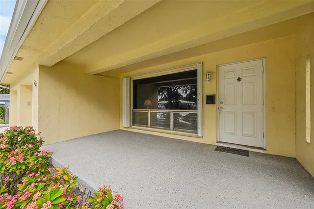 a view of a garden with a bench