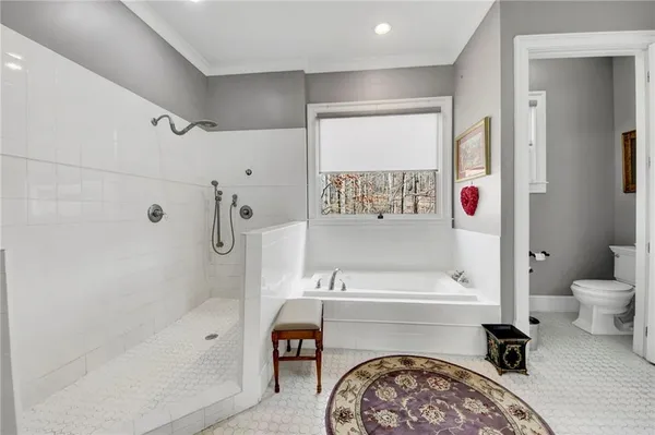 a bathroom with a sink a toilet and a shower