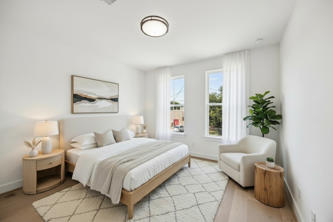 5337 Larkin Street Houston, TX 77007 - Photo 29 of 37 Comfortable guest room with high ceilings and large windows.