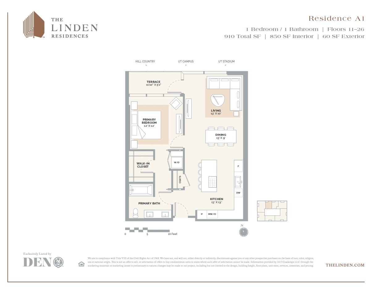 313 West 17th Street, Unit 2103 Austin, TX 78701 - Photo 39 of 39 A1 Floor Plan featuring 1 bedroom + 1 bathroom. The spacious layout includes an open living area complemented by a modern kitchen with Bosch appliances and Silestone island. This unit offers breathtaking views of Texas Hill Country and UT Campus. Residents will also enjoy access to a full level of elevated amenities.