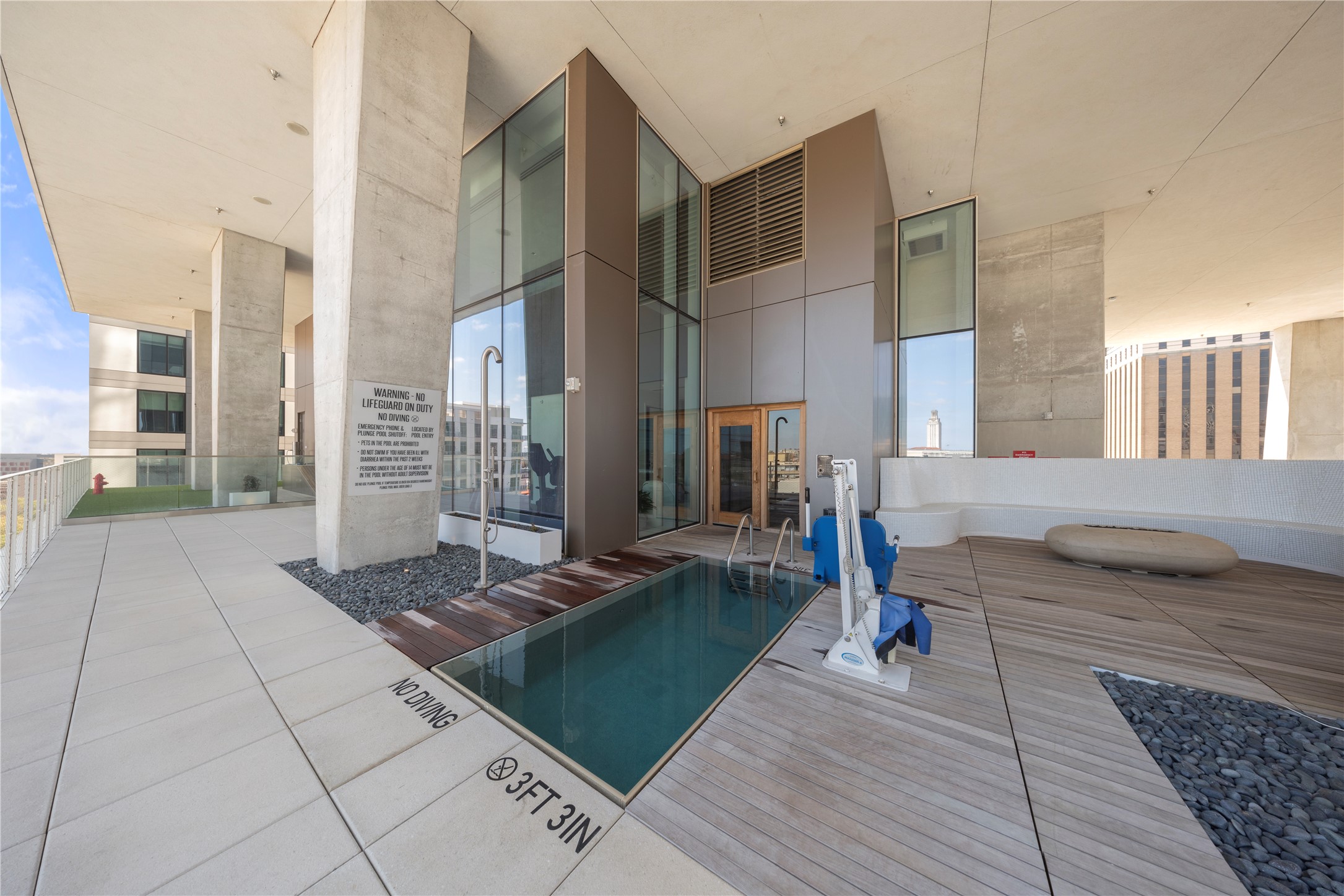 313 West 17th Street, Unit 2103 Austin, TX 78701 - Photo 21 of 39 AMENITIES. Elevated amenity deck on the tenth floor includes: Covered Lap Pool, Outdoor Cooking & Dining, Fire Pit Lounge, Sauna, Hot & Cold Plunge Pool, Exercise Facility, Dog Park w/ Washing Station, Conference Room / Private Dining, Club Room w/ Kitchen. Ground floor amenities include 24/7 Concierge, Lobby and two (2) retail spaces.