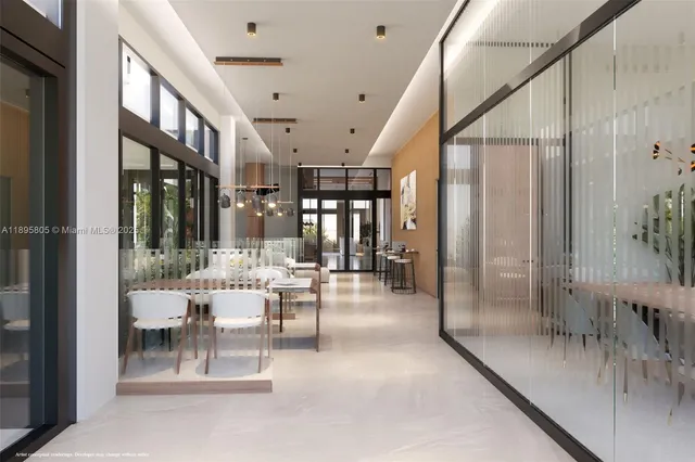 a dining room with furniture