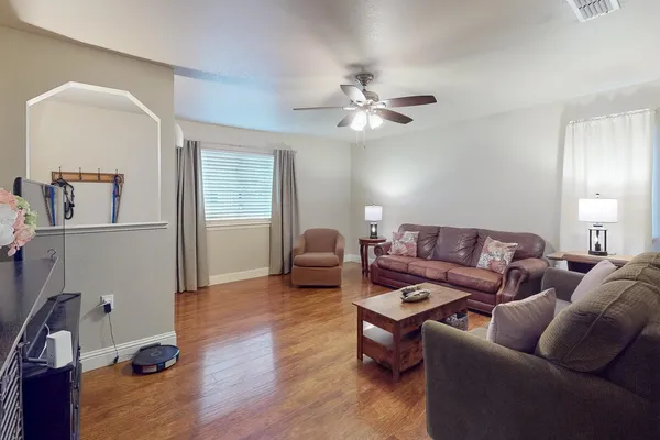 a living room with furniture