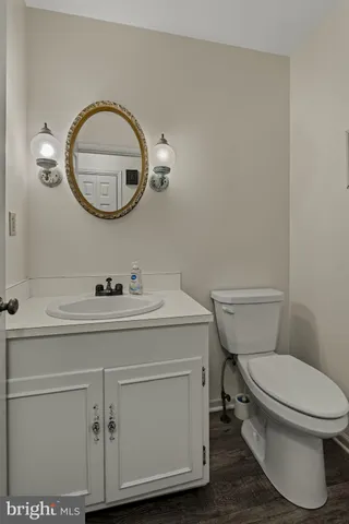 a bathroom with a toilet a sink and a mirror