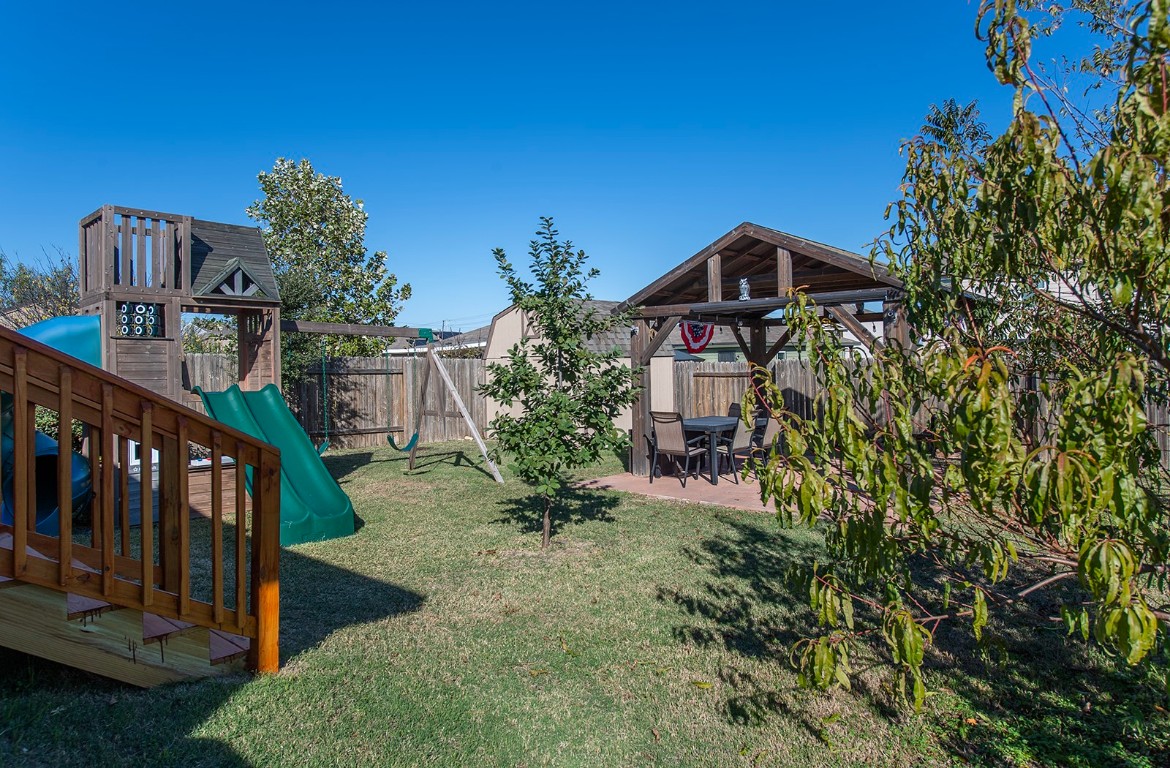 216 Millers Loop Jarrell, TX 76537 - Photo 23 of 31 Fenced backyard featuring a playground and a patio area