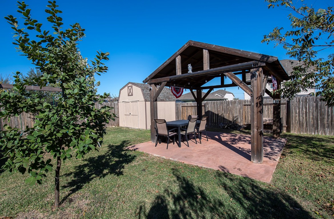 216 Millers Loop Jarrell, TX 76537 - Photo 29 of 31 Fenced backyard featuring a patio area and a storage unit