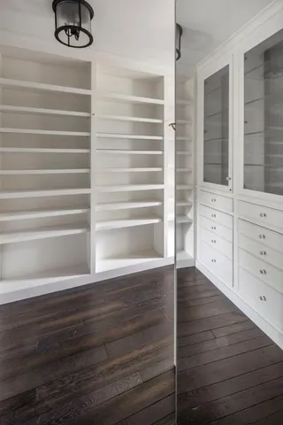 a view of walk in closet with empty racks