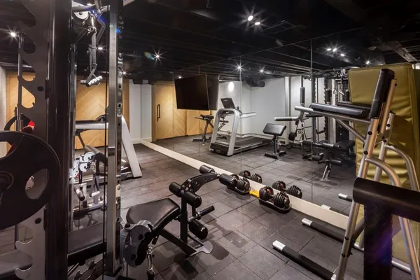 a view of a room with gym equipment