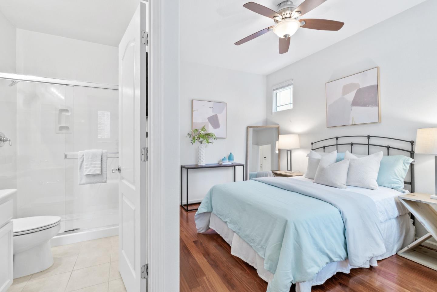 4334 Watson Circle Santa Clara, CA 95054 - Photo 20 of 38 a bedroom with a bed and a chandelier