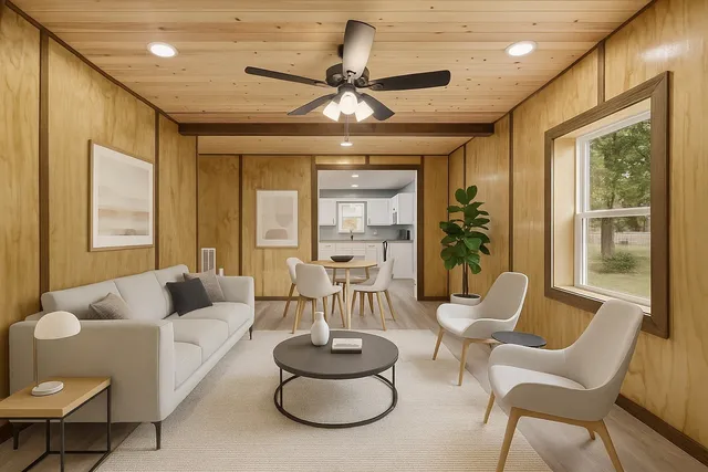 a view of backyard with large window