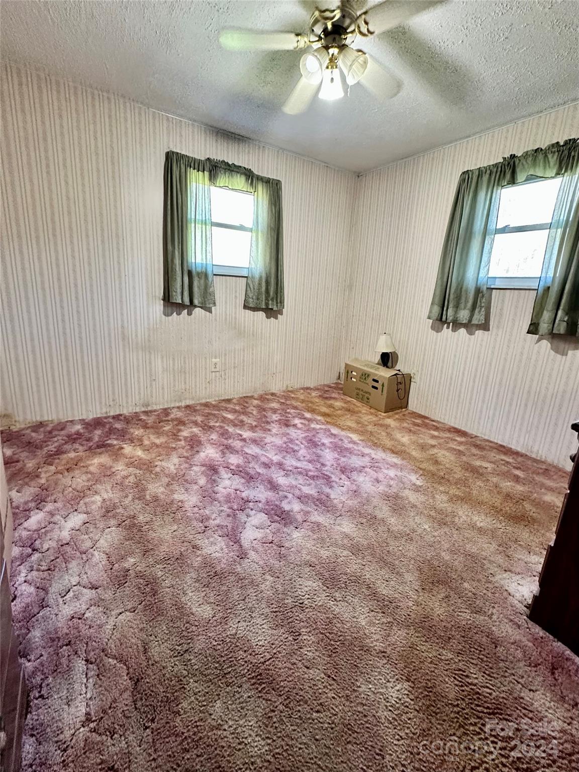 186 Stiles Road Waynesville, NC 28786 - Photo 13 of 18 an empty room with windows and fan chandelier