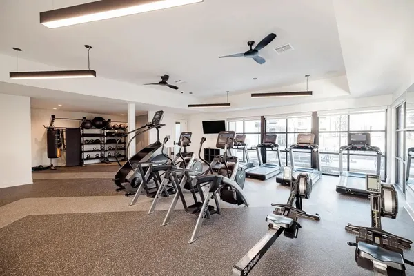a view of a room with gym equipment