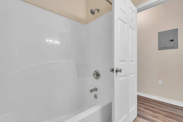 a bathroom with a bathtub