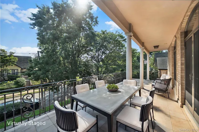 a view of a patio on the deck