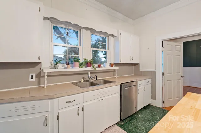 a kitchen with a sink and cabinets