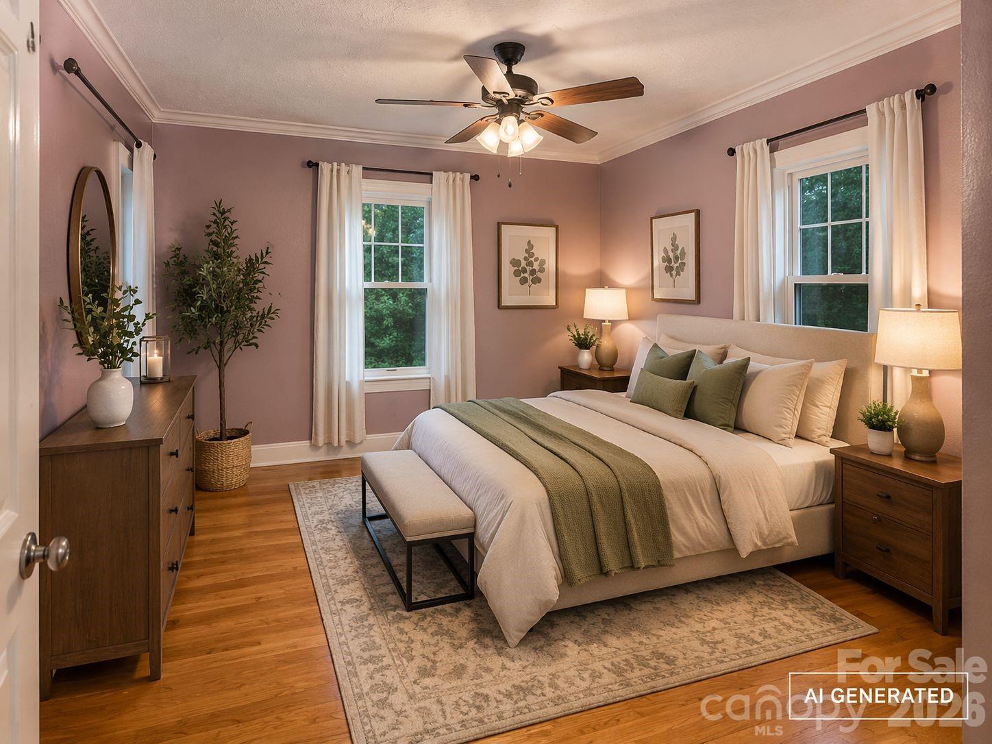 6921 Harmony Grove Road Nebo, NC 28761 - Photo 17 of 21 a spacious bedroom with a balcony a bed and a chandelier