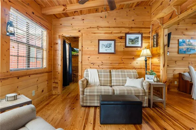 a dining room with furniture