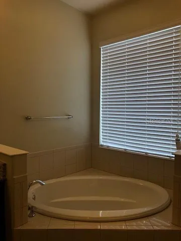 a bathroom with a bath tub